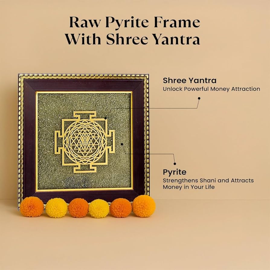 Shree Yantra on Raw Pyrite Frame