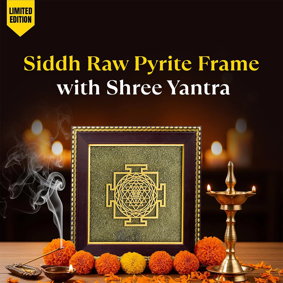 Shree Yantra on Raw Pyrite Frame