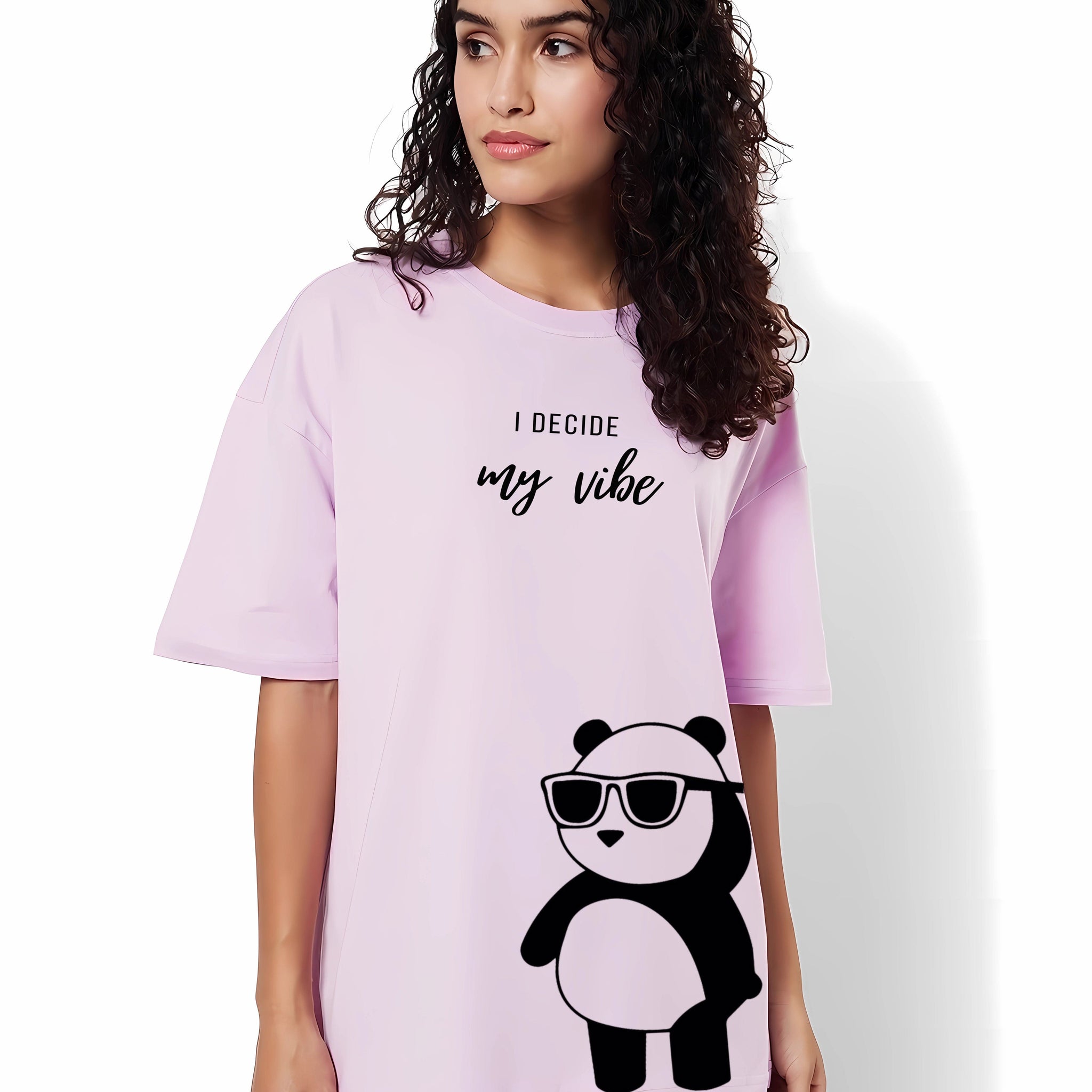 Women's Lavender I Decide My Vibe Graphic Printed Oversized T-Shirt
