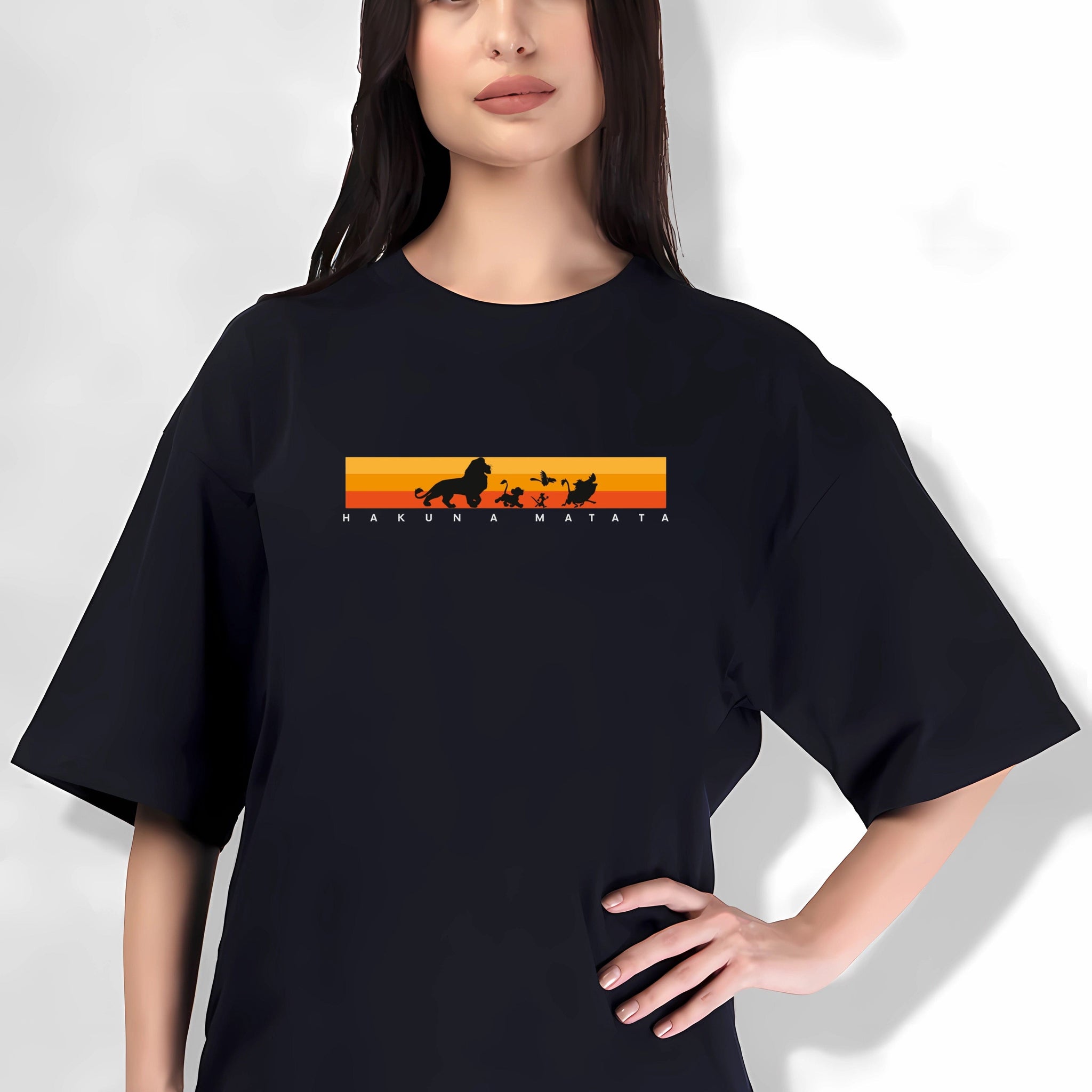 Women's Black Hakuna Matata Graphic Printed Boyfriend Fit T-shirt