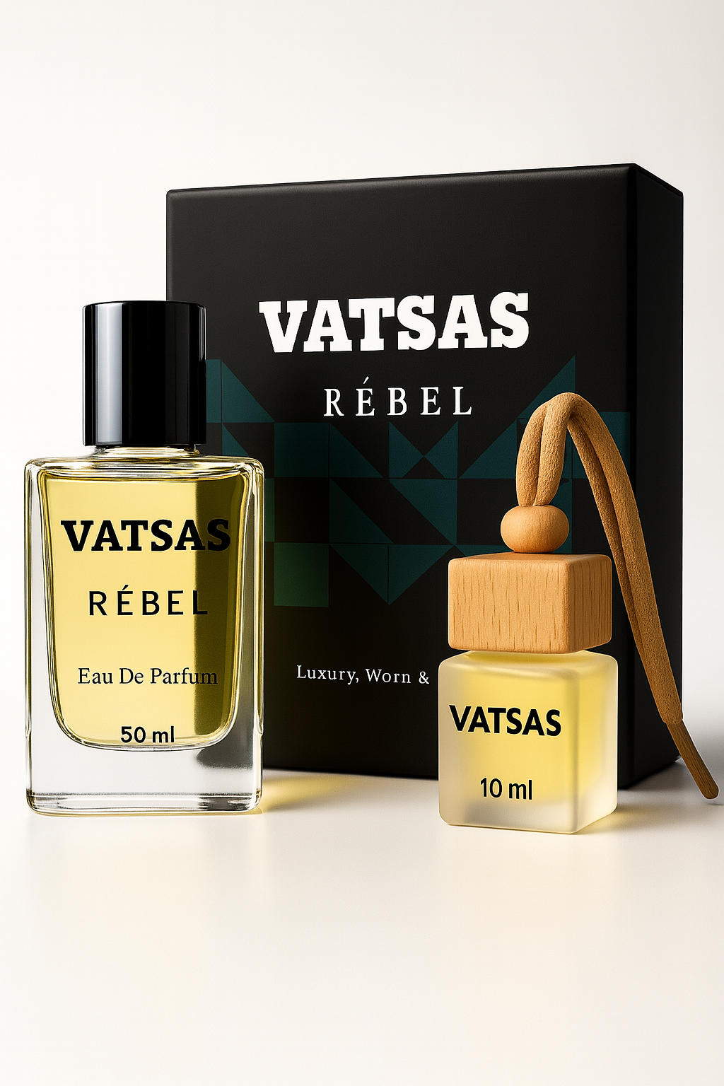 REBEL Perfume Gift Set for Men | Body Spray 50ml + Car Hanging Diffuser 10ml | Long Lasting Masculine Fragrance | Premium Luxury Scent | Office, Gifting, Car Use